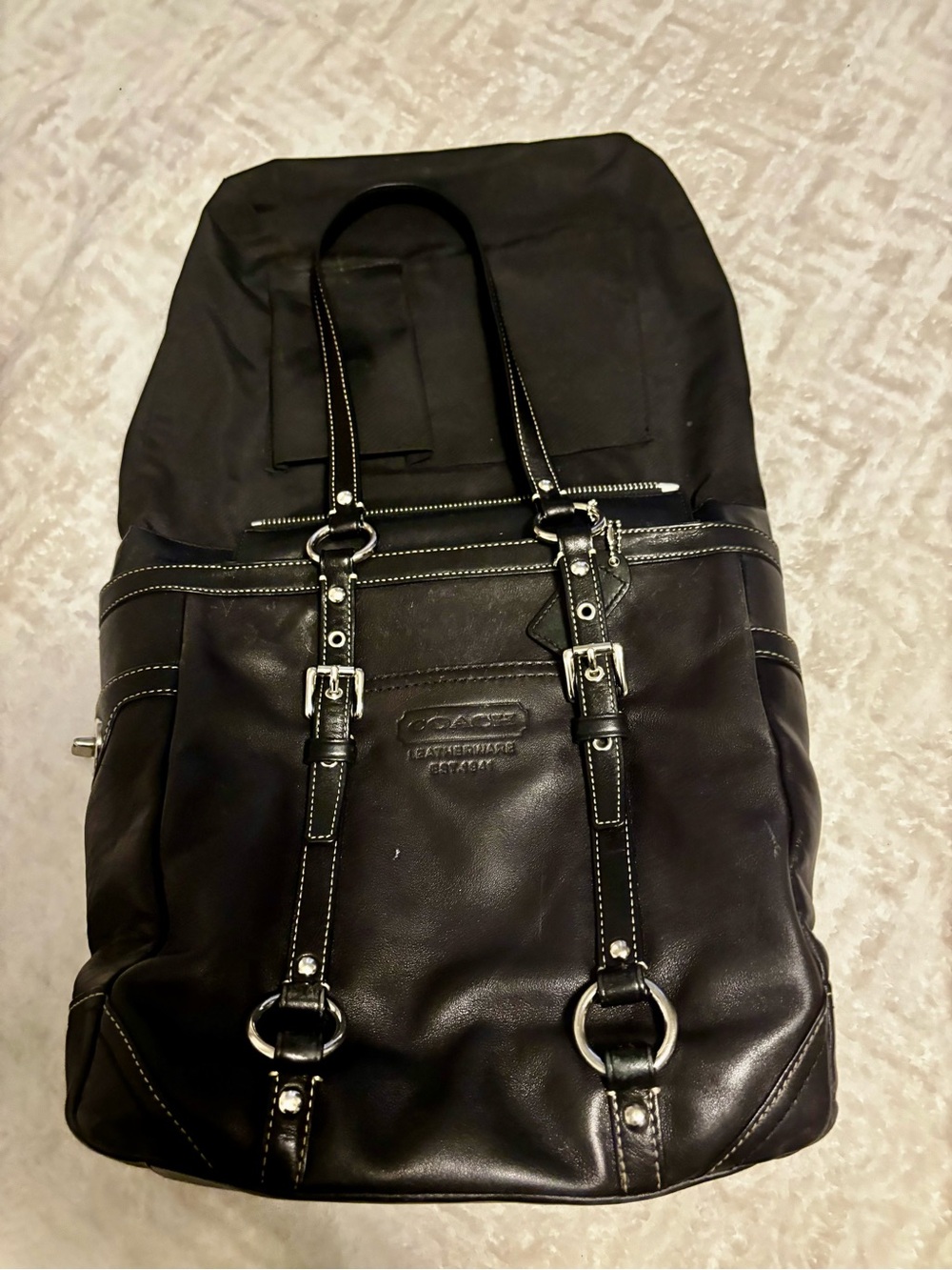 Coach Black Leather Tote with Silver Hardware - Picture 6 of 12
